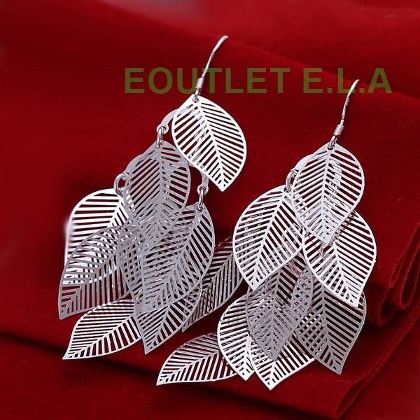 SEXY 78mm CHANDELIER LEAVES SILVER EARRINGS